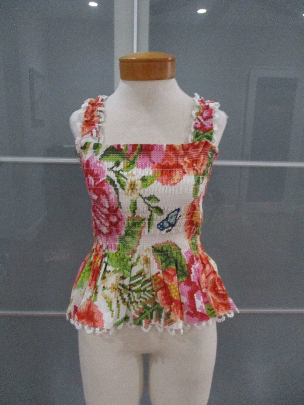 Farm Rio Smocked Peplum Floral Print Tank Top